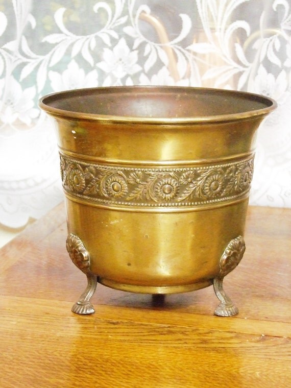 Vintage brass flower pot floral plant pot brass planter