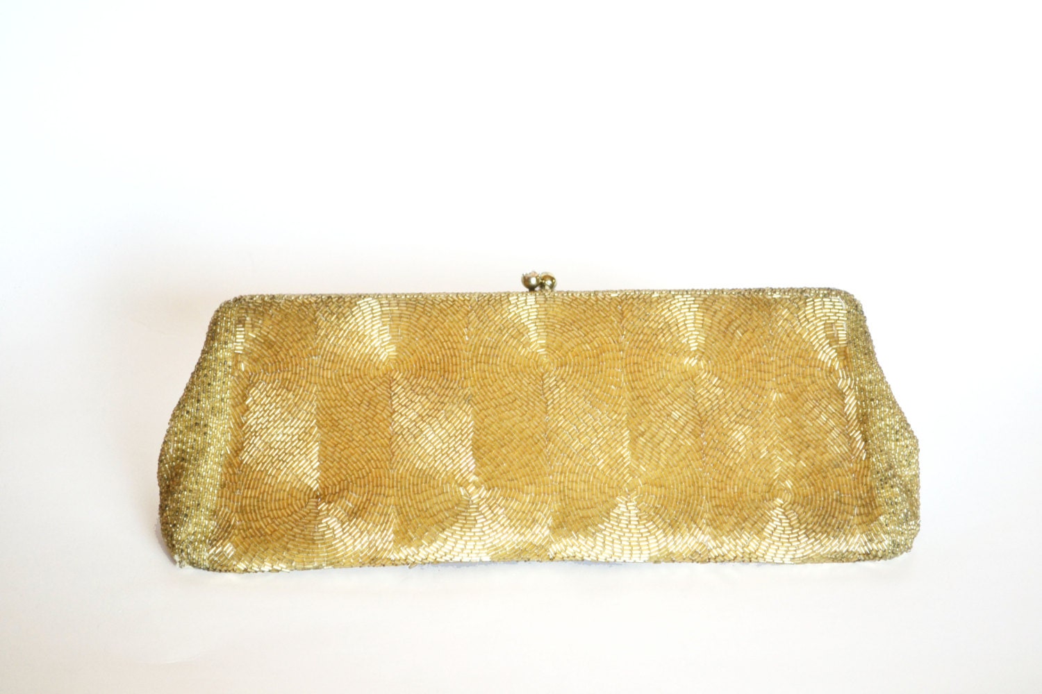 RESERVED 1940s Gold Beaded Evening Bag Purse Rhinestone Clasp