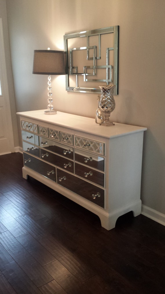 Items similar to Mirrored Dresser White with Quatrefoil 