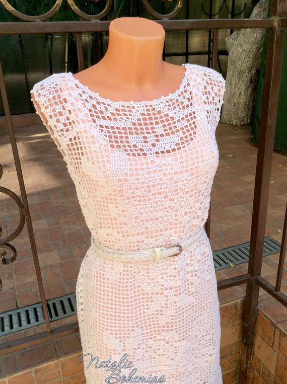 Filet Roses Crochet Dress 45A