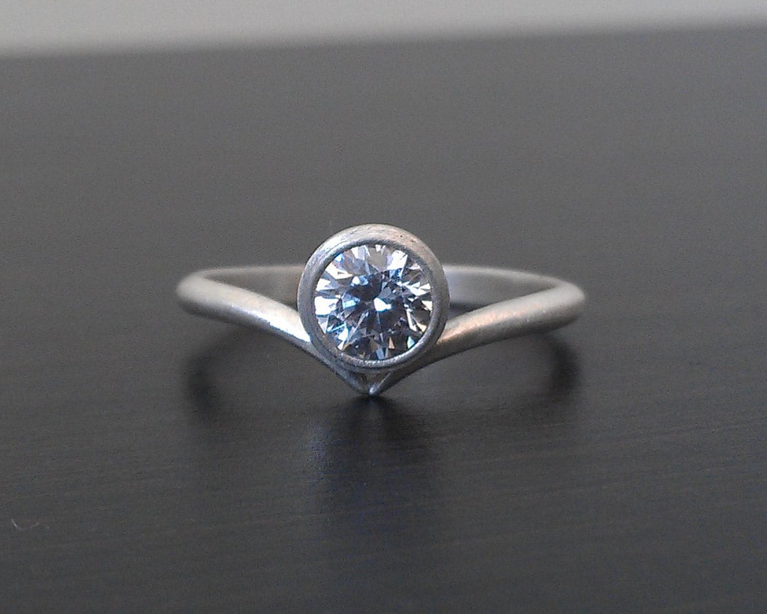 Offset Moissanite Chevron Engagement Ring in by alchemyhouse