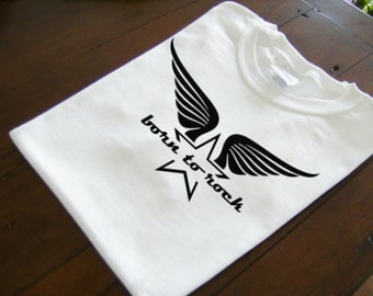 Retro font born to rock wings star original design heavy cotton t-shirt - rockstar themed t-shirt - original design apparel - star wings