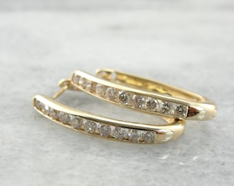 Vintage Diamond Hoop Earrings, Bridal Earrings with Diamonds and Yellow Gold ZKH74H-N