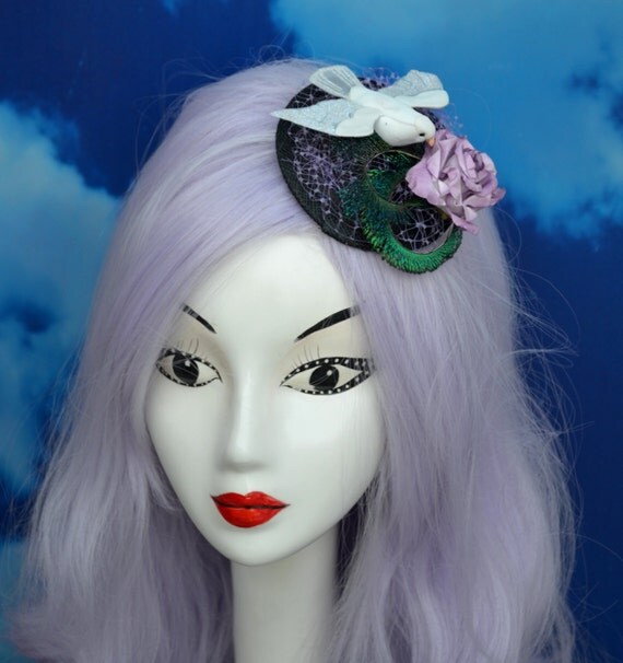 Lavender <b>Dove, Rose</b> , &amp; Peacock Sword feathers fascinator - il_570xN.814619062_shdu