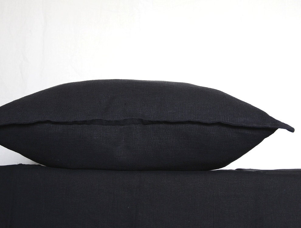 Linen euro sham 26x26 inch dark gray / black pillow cover