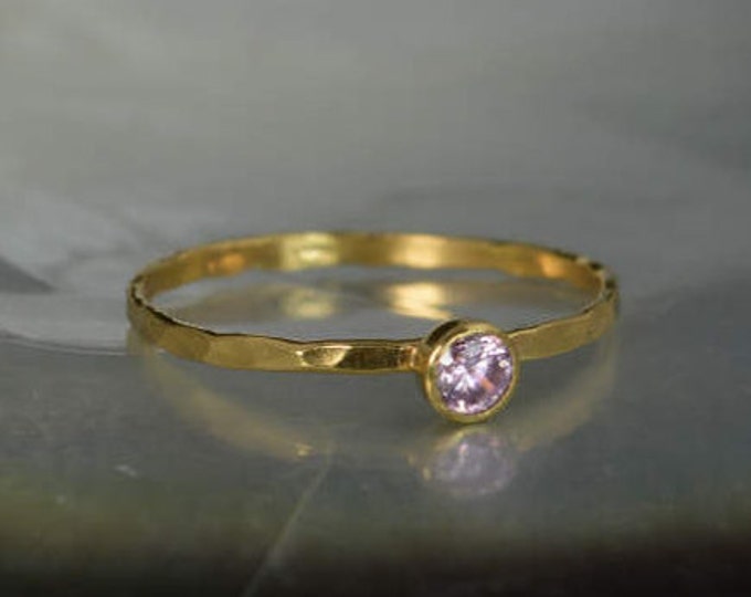 Dainty Solid 14k Gold Pink Tourmaline Ring, 3mm gold solitaire, solitaire ring, real gold, October Birthstone, Mothers RIng, Solid gold band