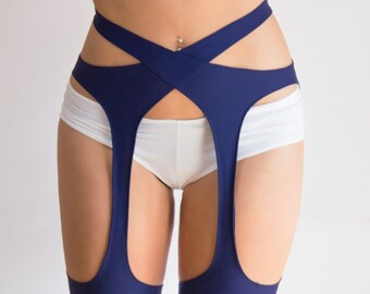 Sexy Long Cross Garter belt: Blue Garter belt, Sexy Garter Belt, Sexy Blue Lingerie, Garter Leggings, Blue Garters, Stocking Garter belt