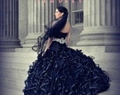 Black Wedding Dress with Gorgeous Ruffles Gothic Bridal Gown Custom Made to your Measurements