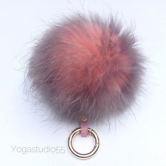 white pom pom keychain pom pendant charm, in pon duo color fur Pom purse bag keychain pom