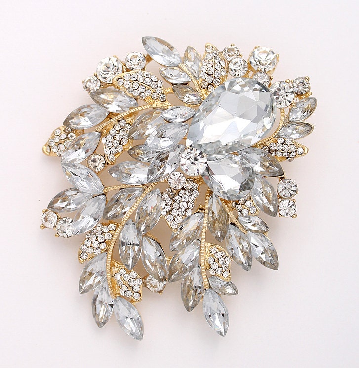 Rhinestone Gold Brooch Bridal Bridesmaid Dress Sash Brooches