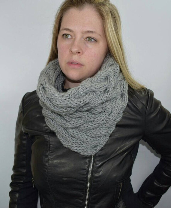 Gray Knit Cowl Chunky Circle Scarf Chunky Infinity Scarf by jfaze