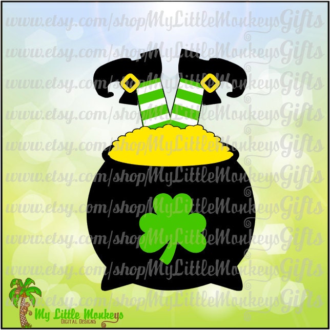 Leprechaun Legs in Pot of Gold Design Digital Clipart Instant