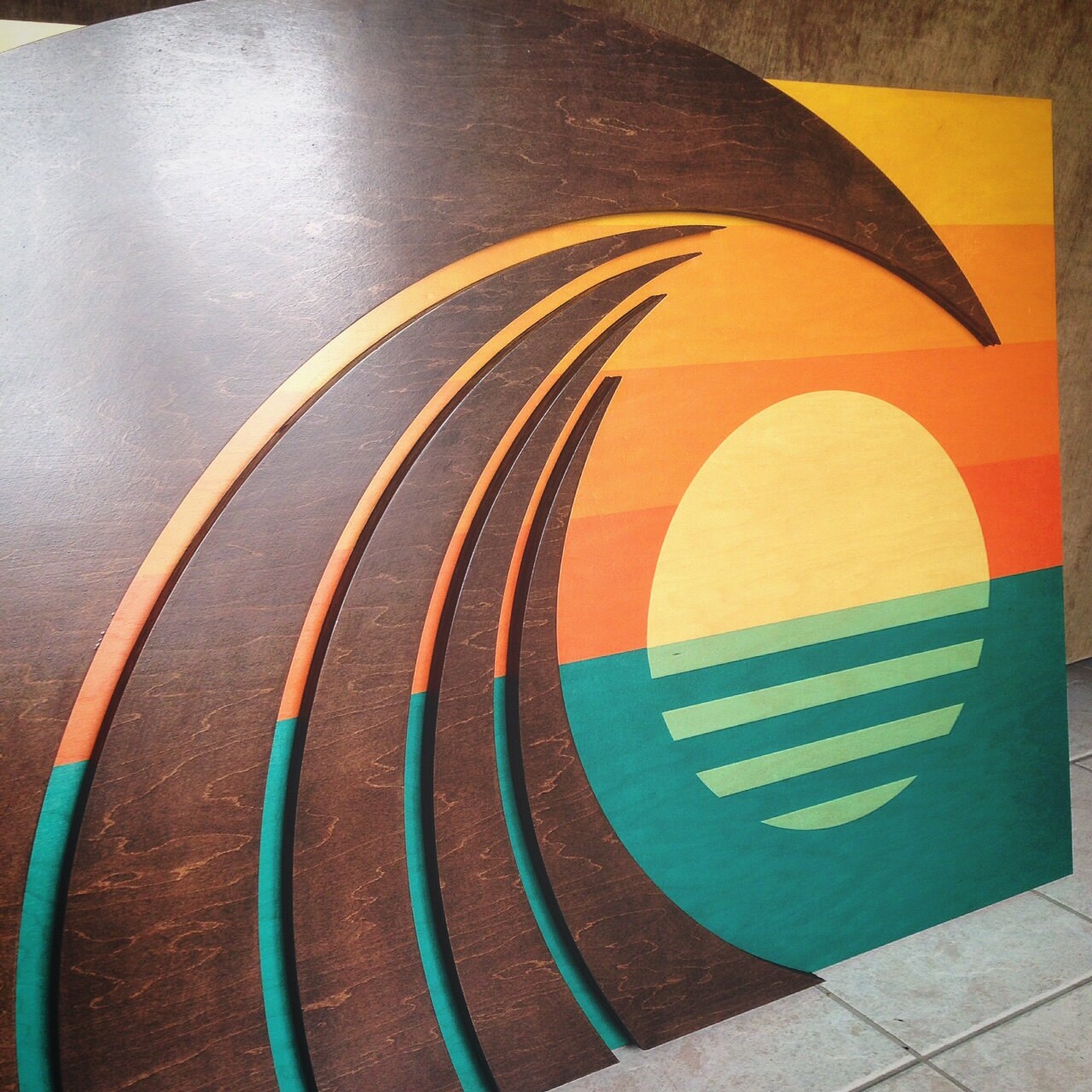 Coastal Inspired Sculpture Wood wall Art Waves & Sunset