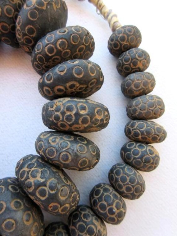 Handmade Beads African Beads beads ceramic cube beads earthy beads Blue and white beads blue and white beads earthenware clay beads