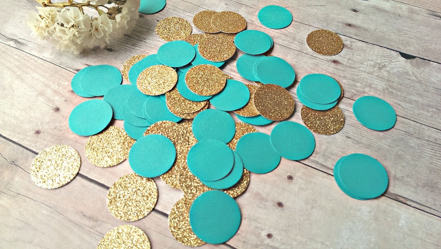 Turquoise Confetti 240pc Aqua Gold Confetti Gliter