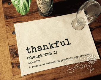 Thankful Placemat of Natural 100% Cotton Canvas or Burlap | Cotton Backing | 11" x 16"