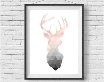 Blush Deer Print, Deer Wall Art, Deer Poster, Scandinavian Print, Scandinavian Wall Art, Geometric Deer Print, Geometric Art, Triangle Print
