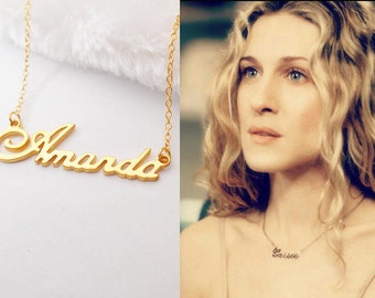 Gold Name Necklace,Personalized Carrie Bradshaw Necklace,Sex and the City Name Necklace,Custom Kids Name necklace,Name Jewelry