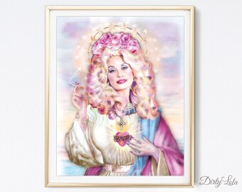 Saint Dolly Parody - Art Print - Illustration - Portrait - Painting- Portrait - Home Decor - Pop Art - Kitsch - Pastel - Ombre