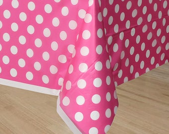Disney Mickey Mouse Minnie Mouse Birthday Party Table Cover Decoration White Polka dot Hot Pink Great for Photo Booth back drop Cake Guest