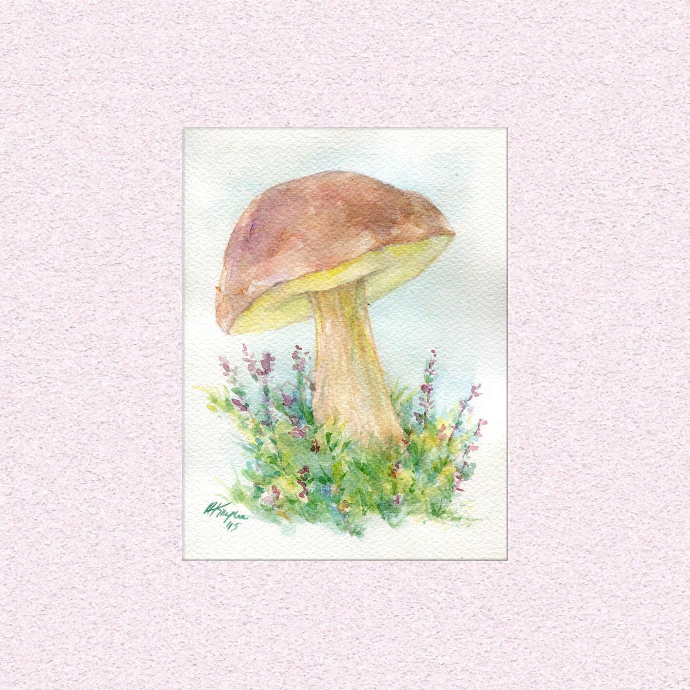 Original Watercolor painting mushroom decor art illustration