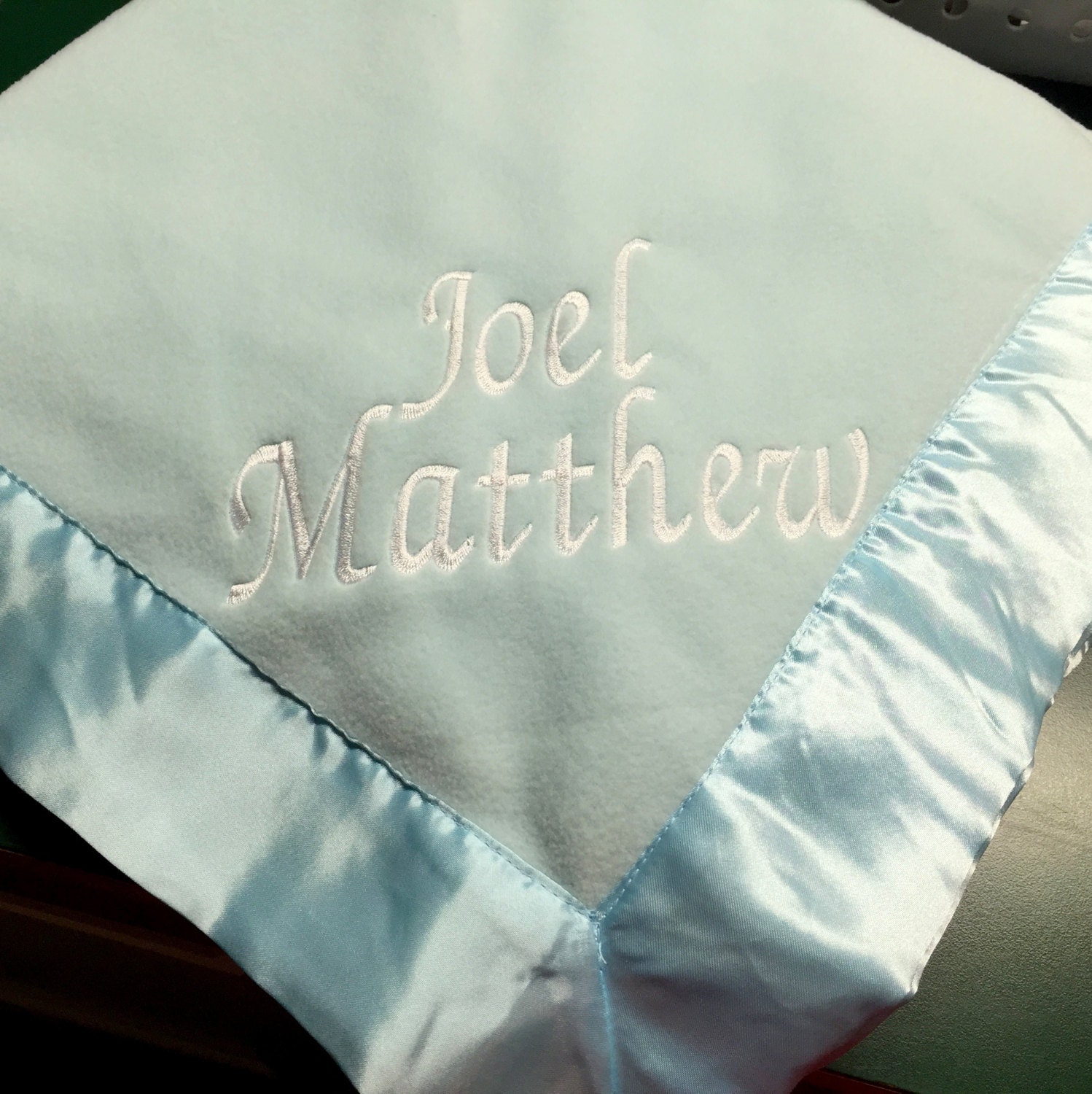 Monogrammed Baby Blanket Personalized Satin Trim Baby