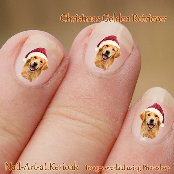 Christmas Golden Retriever Nail Art Dog wearing santa hat