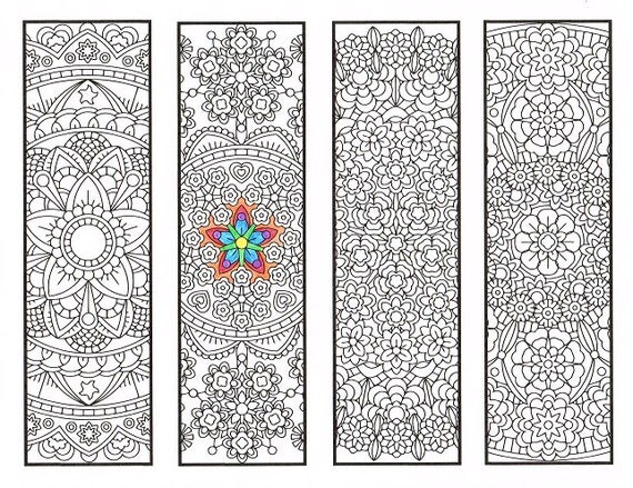 Coloring Bookmarks - Advanced Flower Mandalas Page 1 - coloring for adults, big kids and your resident bookworm - printable DIY bookmarks