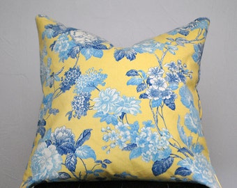 Decorative pillow, Yellow Pillow cover, Cushion, Floral Pillow Cover, Yellow Blue pillows, Throw pillow, Pillow Cover