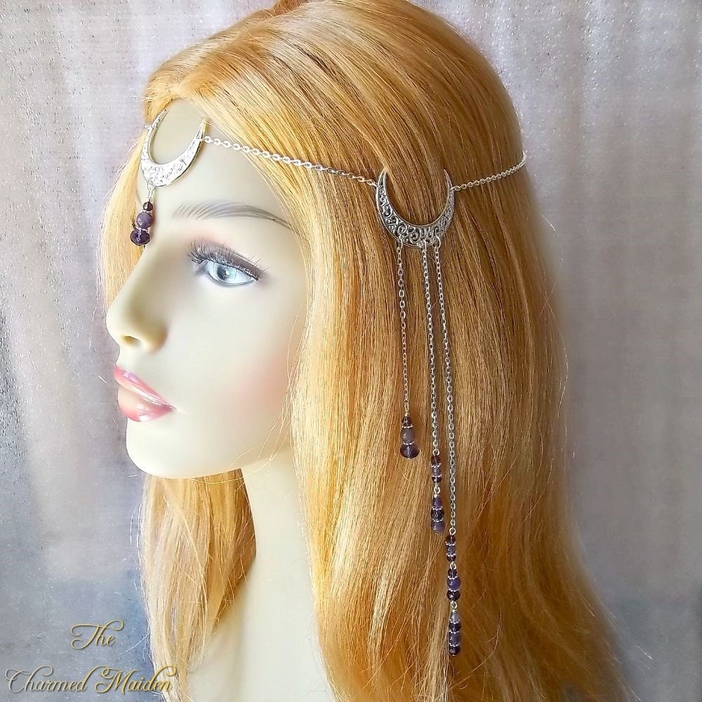 Amethyst Triple Moon Headdress Moon Headpiece by TheCharmedMaiden
