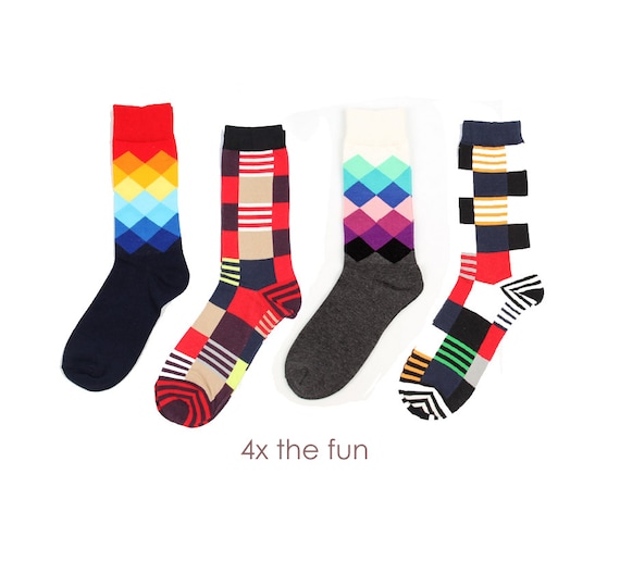 Men's Dress Socks 4Pack Colorful Fun Funky Novelty Casual Crew Socks