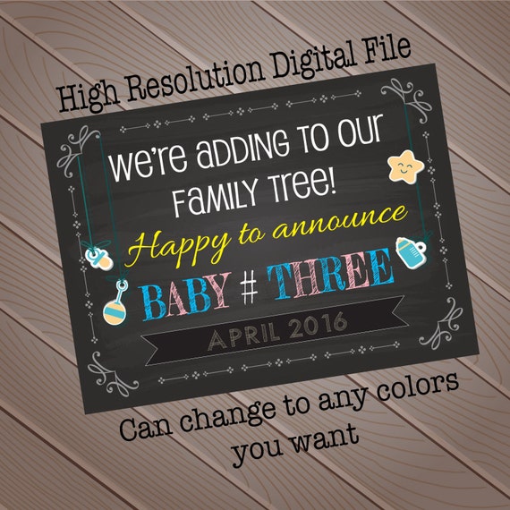 Baby Number 3 Announcement Photo Prop Third by JJsDesignz on Etsy