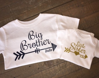 Big Brother Little Sister Arrow Shirt Set - with customizable lettering color