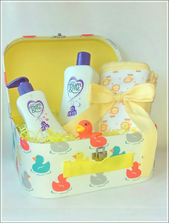 Baby Shower hamper duck suitcase with baby by BabyPamperHampers