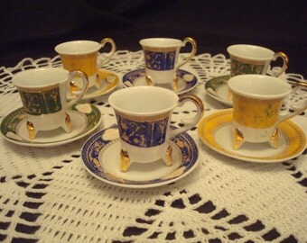 Beauty and the Beast style tea set / includes six cups & saucer sets / mini display tea set / footed / collectible / Mothers Day/ Birthday