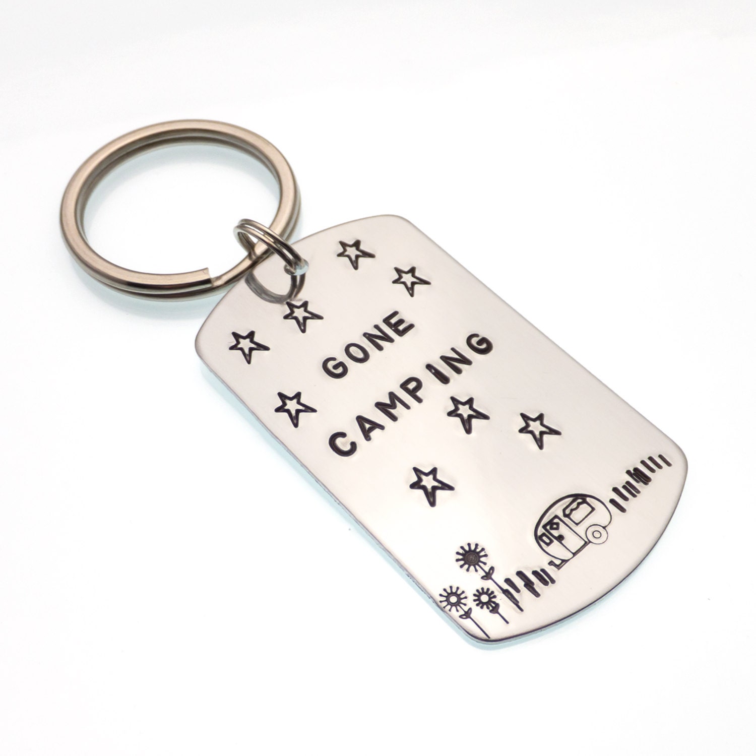 Camper RV Keychain Hand Stamped Camp Keychain Camping