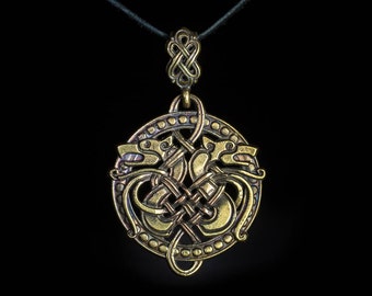 Celtic Wolves Pendant, brass, handmade ..... Norse Pendant, Viking Jewelry, Wolf Pendant, Wolf Charm, Celtic Wolf Pendant