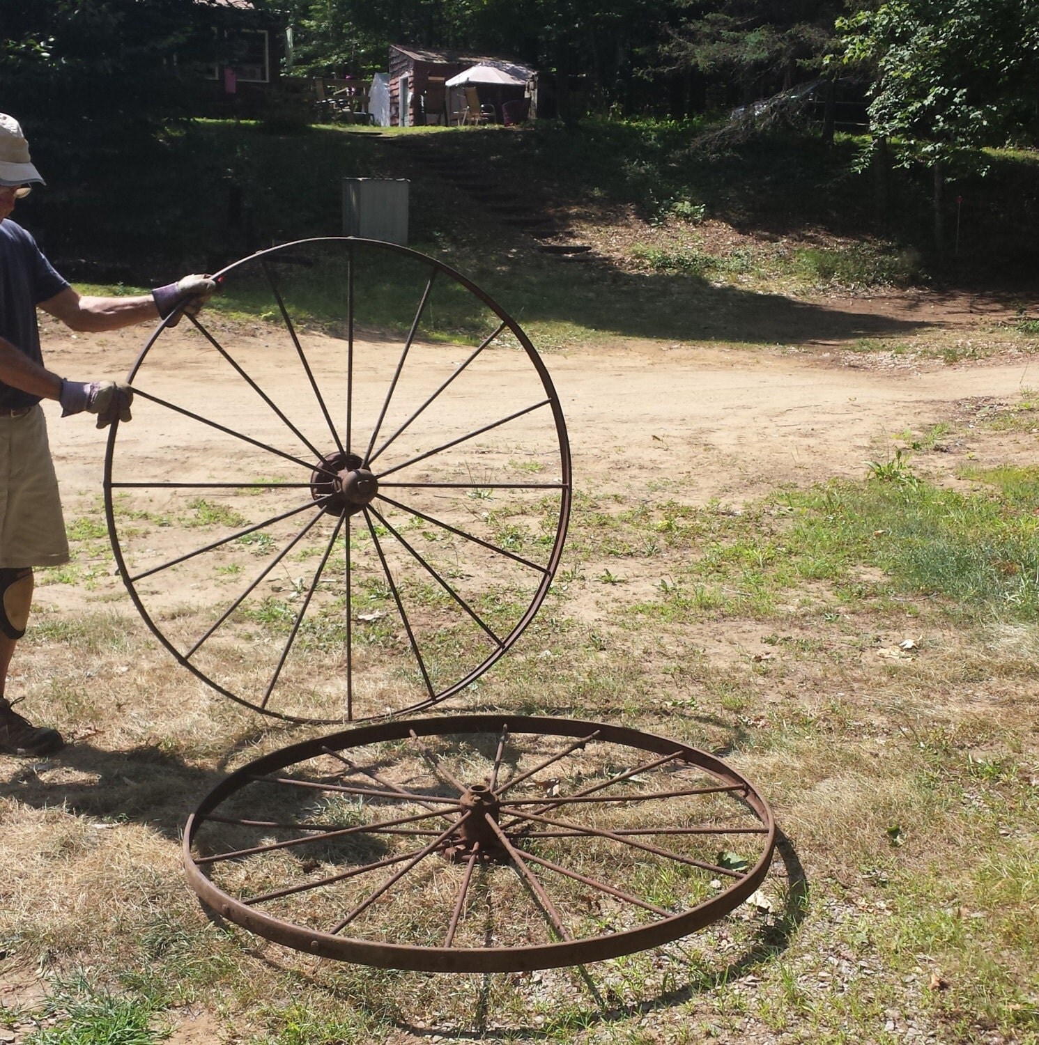 4 Antique Cast Iron Wagon Wheels Extra Large 54