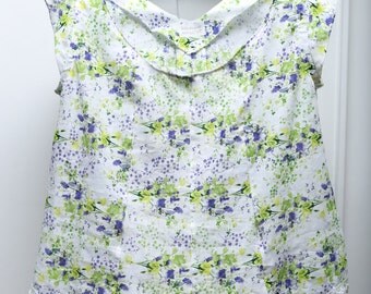 Linen L/XL Floral Capped Sleeve Woman's Top