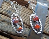 Red Czech Glass & Silver Dangle Earrings, silver-plated, yellow, orange, boho, traditional, drop, round, oval, geometric, hippie, gypsy Red Czech Glass & Silver Dangle Earrings, silver-plated, yellow, orange, boho, traditional, drop, round, oval, geometric, hippie, gypsy
