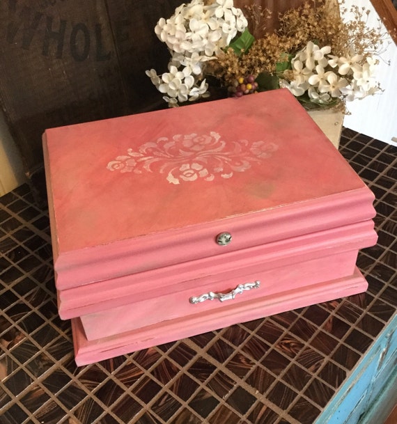 Wooden Jewelry Box / Shabby Chic Painted Jewelry Box / Vintage