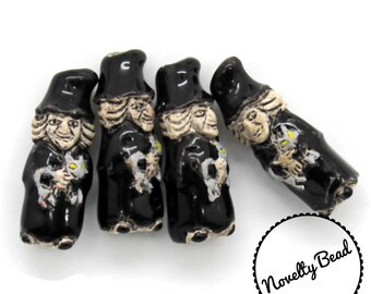 4 - Small - Wicked Witch - Halloween Beads - Fall Beads - Novelty Beads - Ceramic