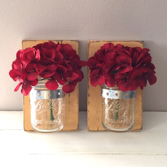 Set of 2 Mason Jar Wall Sconces Rustic Reclaimed Pallet Barn