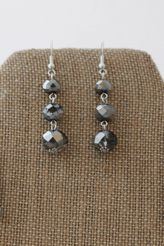 Long glass crystal bead necklace and earring set