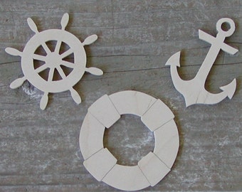 NAUTICAL Wood Cut-outs, 7 different designs ,Wood cutouts, Unpainted