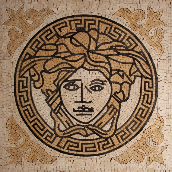 Versace Logo Greek Round Frame Mural Art Decor Marble Mosaic