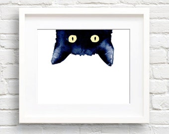 Sneaky Black Cat - Art Print - Wall Decor - Watercolor Painting