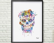Sugar Skull art print watercolor wall art wall hanging home decor sugar skull decor skull painting