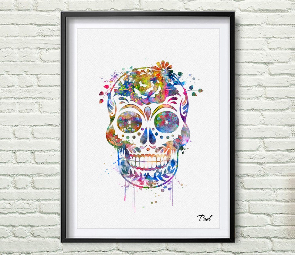 Sugar Skull art print watercolor wall art wall hanging home