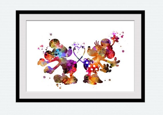 Mickey and Minnie Mouse watercolor print Mickey and Minnie